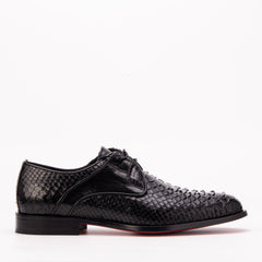 The Valmont Black Python Leather Derby Shoe - Vinci Leather