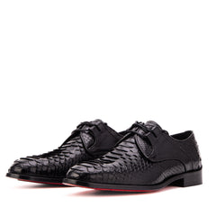 The Valmont Black Python Leather Derby Shoe - Vinci Leather