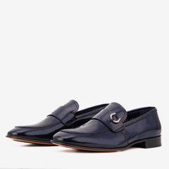 The Blackwell Navy Patent Bit Loafer Shoe - Vinci Leather