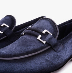 The Brooks Navy Suede Bit Loafer Shoe - Vinci Leather