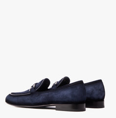 The Brooks Navy Suede Bit Loafer Shoe - Vinci Leather