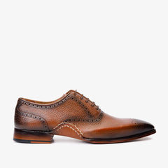 The Draco Handmade Tan Semi Brogue Oxford Shoe - Vinci Leather