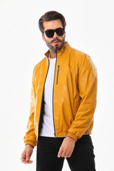 The Como Reversible Mustard Yellow Black Leather Bomber Jacket - Vinci Leather