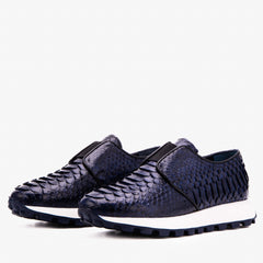 The Obsidian Navy Python Leather Sneaker - Vinci Leather