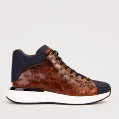 The Caesars Brown Navy Leather High-Top Sneaker - Vinci Leather