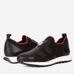 The Aslan Black Knitted Leather Sneaker - Vinci Leather