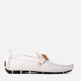 The Pisa White Leather Bit Drive Loafer Shoe - Vinci Leather
