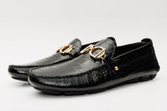 The Pisa Black Leather Bit Drive Loafer Shoe - Vinci Leather