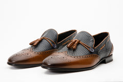 The Istanbul Tan Navy Blue Leather Tassel Loafer Shoe - Vinci Leather