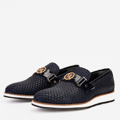 The Legacy Navy Blue Leather Casual Loafer Shoe - Vinci Leather