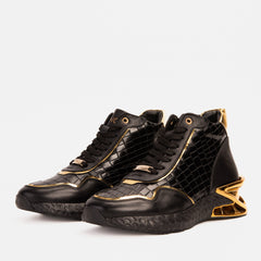 Bellagio Black Gold High-Top Sneaker - Vinci Leather