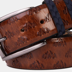 The Caesars Tan Navy Leather Belt - Vinci Leather