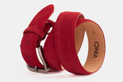 The Bari Red Suede Leather Belt - Vinci Leather