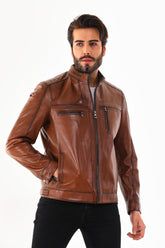 The Rossi Cognac Brown Leather Jacket - Vinci Leather
