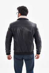 The Northway Navy Blue Lambskin Leather Jacket - Vinci Leather