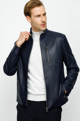 The Blanchard Navy Blue Leather Jacket - Vinci Leather