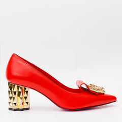 The Love Red Leather Block Heel Pump Shoe - Vinci Leather