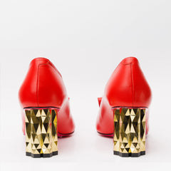 The Love Red Leather Block Heel Pump Shoe - Vinci Leather