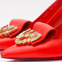 The Love Red Leather Block Heel Pump Shoe - Vinci Leather