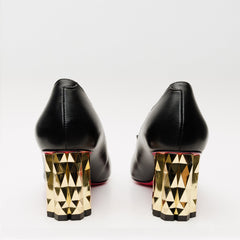 The Love Black Leather Block Heel Pump Shoe - Vinci Leather