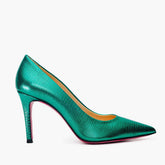 The Maple Green Leather Pump Fuchsia Sole Shoe - Vinci Leather