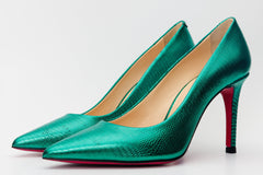 The Maple Green Leather Pump Fuchsia Sole Shoe - Vinci Leather