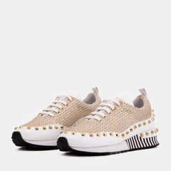 The Aurelia White Gold Woven Leather Sneaker - Vinci Leather