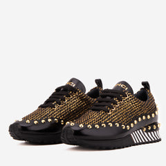 The Aurelia Black Gold Woven Leather Sneaker - Vinci Leather