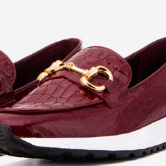 The Milan Burgundy Croc-Embossed Patent Leather Sneaker - Vinci Leather
