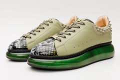 The Venezia Green Leather Sneaker - Vinci Leather