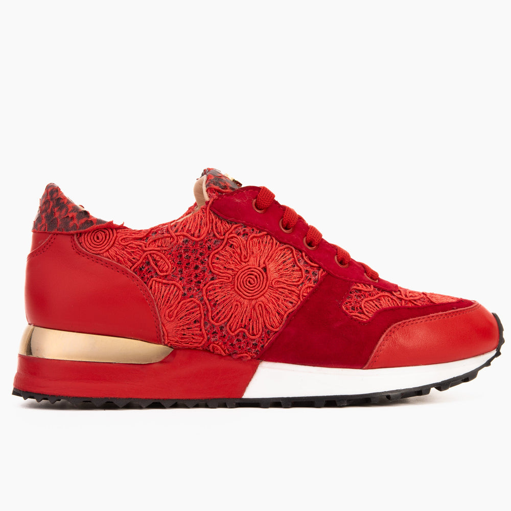 The Noir Red Leather Sneaker - Vinci Leather