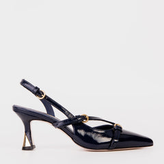 The Atlantic Navy Blue Leather Slingback Sandal - Vinci Leather