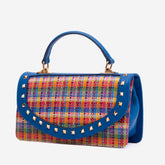 The Zoe Multicolor Tweed Blue Leather Handbag - Vinci Leather