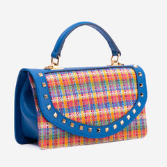 The Zoe Multicolor Tweed Blue Leather Handbag - Vinci Leather