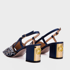 The Nampula Navy Blue Leather Slingback Sandal - Vinci Leather