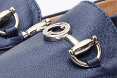 Luanda Navy Blue Leather Flat Shoe - Vinci Leather