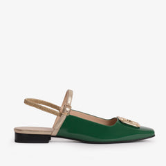 The Rosalinda Green Patent Leather Flat Slingback Sandal - Vinci Leather