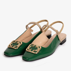 The Rosalinda Green Patent Leather Flat Slingback Sandal - Vinci Leather