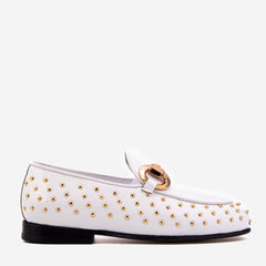 The Jupiter Shoe White Spike Leather Bit Dress Loafer Limited Edition Shoe - Vinci Leather