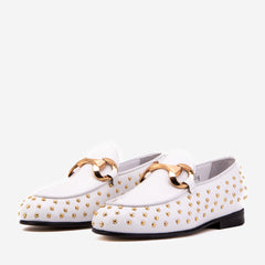 The Jupiter Shoe White Spike Leather Bit Dress Loafer Limited Edition Shoe - Vinci Leather