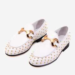 The Jupiter Shoe White Spike Leather Bit Dress Loafer Limited Edition Shoe - Vinci Leather