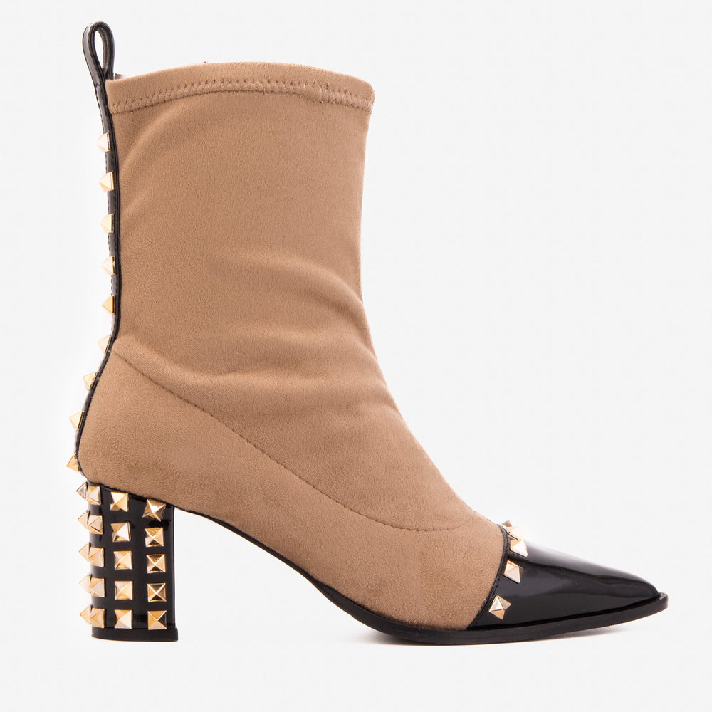 The Amethyst Studded Beige Black Suede Leather Women’s Boot - Vinci Leather