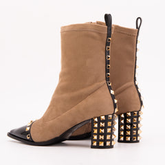 The Amethyst Studded Beige Black Suede Leather Women’s Boot - Vinci Leather