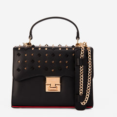 The Infanta Black Spike Leather Handbag - Vinci Leather
