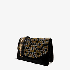 The Bolu Black Glitter Leather Handbag - Vinci Leather