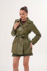 The Caelith Olive Green Leather Trench Jacket - Vinci Leather