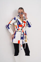 Sienna Abstract Art Leather Jacket – Red Navy Edition - Vinci Leather