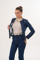 The Nyvessa Reversible Navy Blue Leather Jacket - Vinci Leather