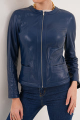 The Nyvessa Reversible Navy Blue Leather Jacket - Vinci Leather