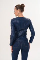 The Nyvessa Reversible Navy Blue Leather Jacket - Vinci Leather